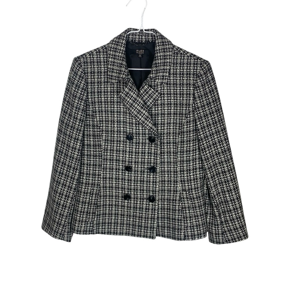 Alex Marie Black Grey Tweed Wool Blazer Size 12P Office Professional